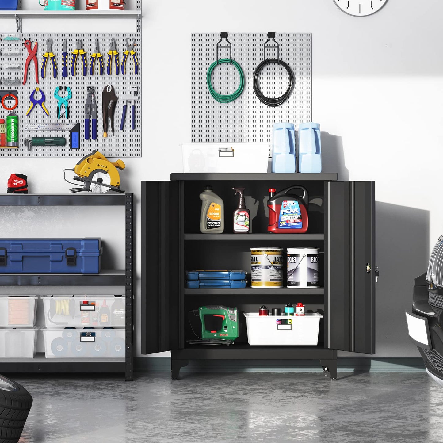 - SONGMICS File cabinet | Multipurpose Garage Cabinet | Office Cabinet with 2 Doors | Lockable Cabinet | Black OMC013B01 -