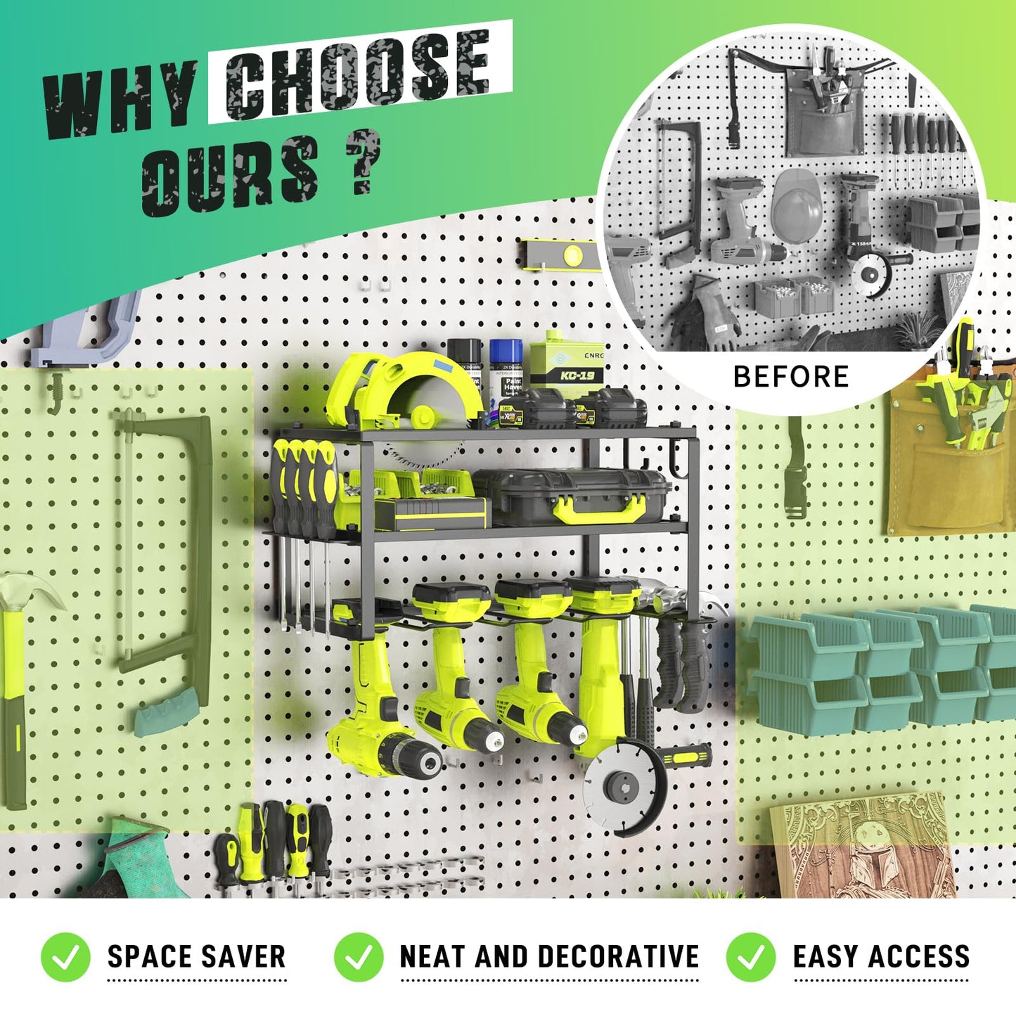 - WELDUN Power Tool Organizer Storage Rack, Wall Mount Drill Holder