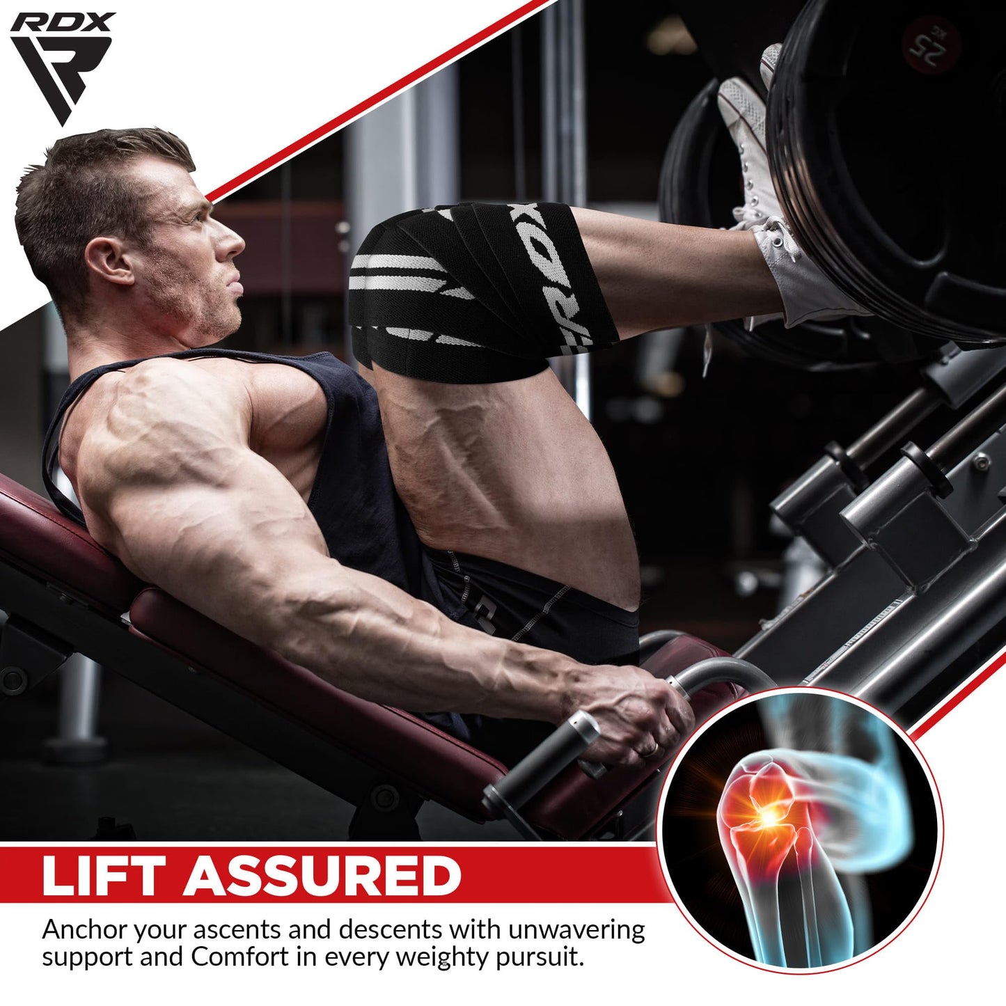 - RDX Knee Wraps Pair Weightlifting | IPL USPA Approved | 78” Elasticated Straps for Gym Workout -