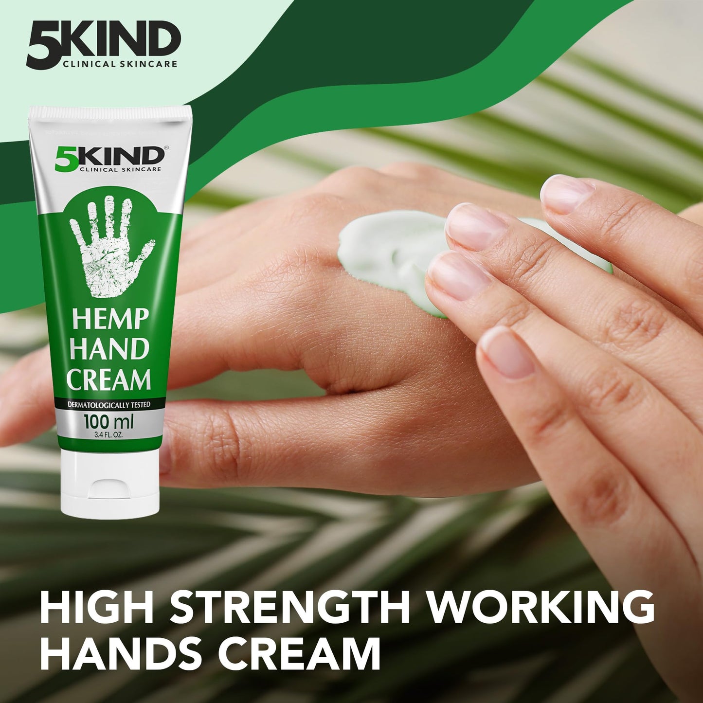5kind Hemp Cream for Hands 100ml - Intensive Hemp Hand Cream - High Strength Working Hands Cream - Professional Women & Mens Hand Cream for Dry Hands - Natural Hand Cream