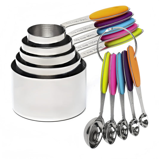 - 10 Pcs Measuring Cups and Spoons Set, Includes 5 Stainless Steel Nesting Measuring Cups & 5 Mini Measuring Spoons,Stackable Handle Accurate Tablespoon for Measuring Dry and Liquid Ingredients