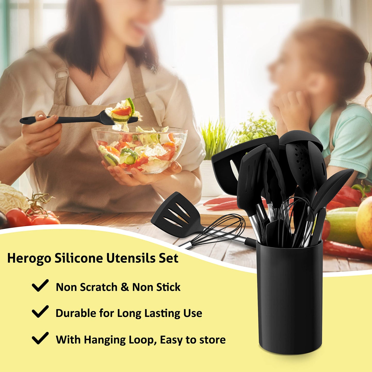 - Kitchen Utensils Set | Herogo 15 Pcs Silicone Cooking Utensils with Holder | Non Stick & Heat Resistant Cooking Tools -
