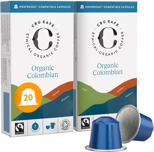 Cru Kafe Organic Colombian Arabica Espresso Single-Serve Coffee Pods (20 Pods) Compatible with Nespresso Original Line, Krups, Inissia, CitiZ, Pixie, KitchenAid and Expert