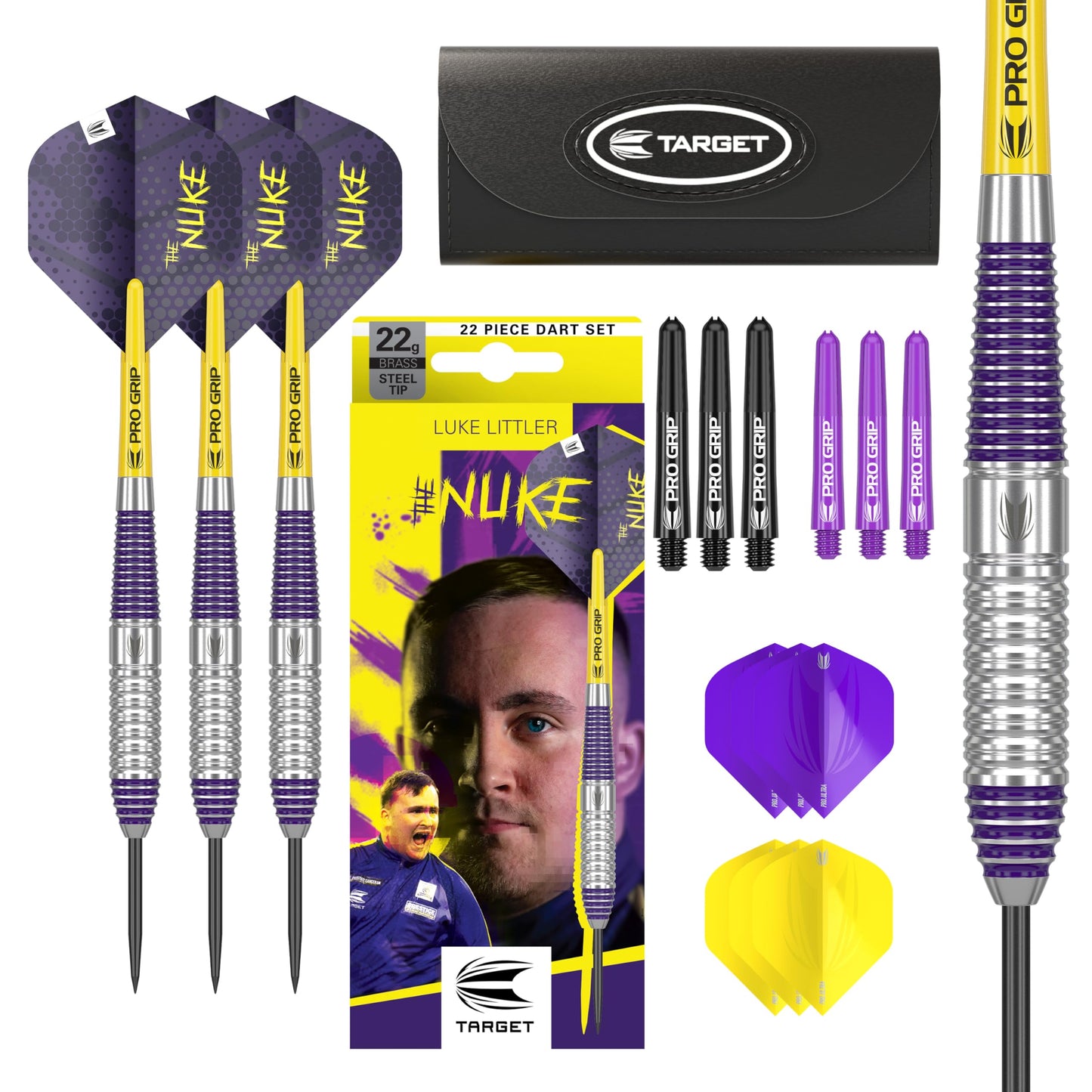 - Target Darts | Luke Littler Brass Steel Tip Darts Set | 22G | Steel Tip Dart | The Nuke Player Edition Dart Set -