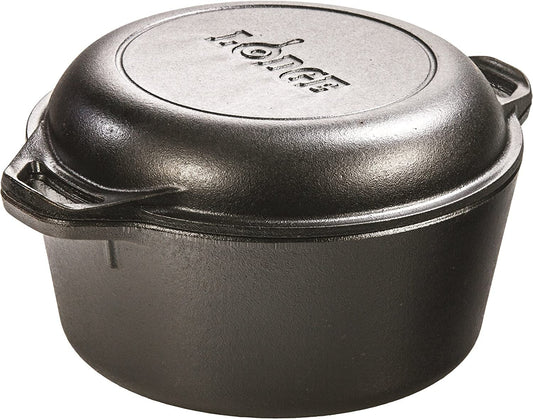 - Lodge L8DD3 4.73 litre / 5 quart Pre-Seasoned Cast Iron Double Dutch Oven -