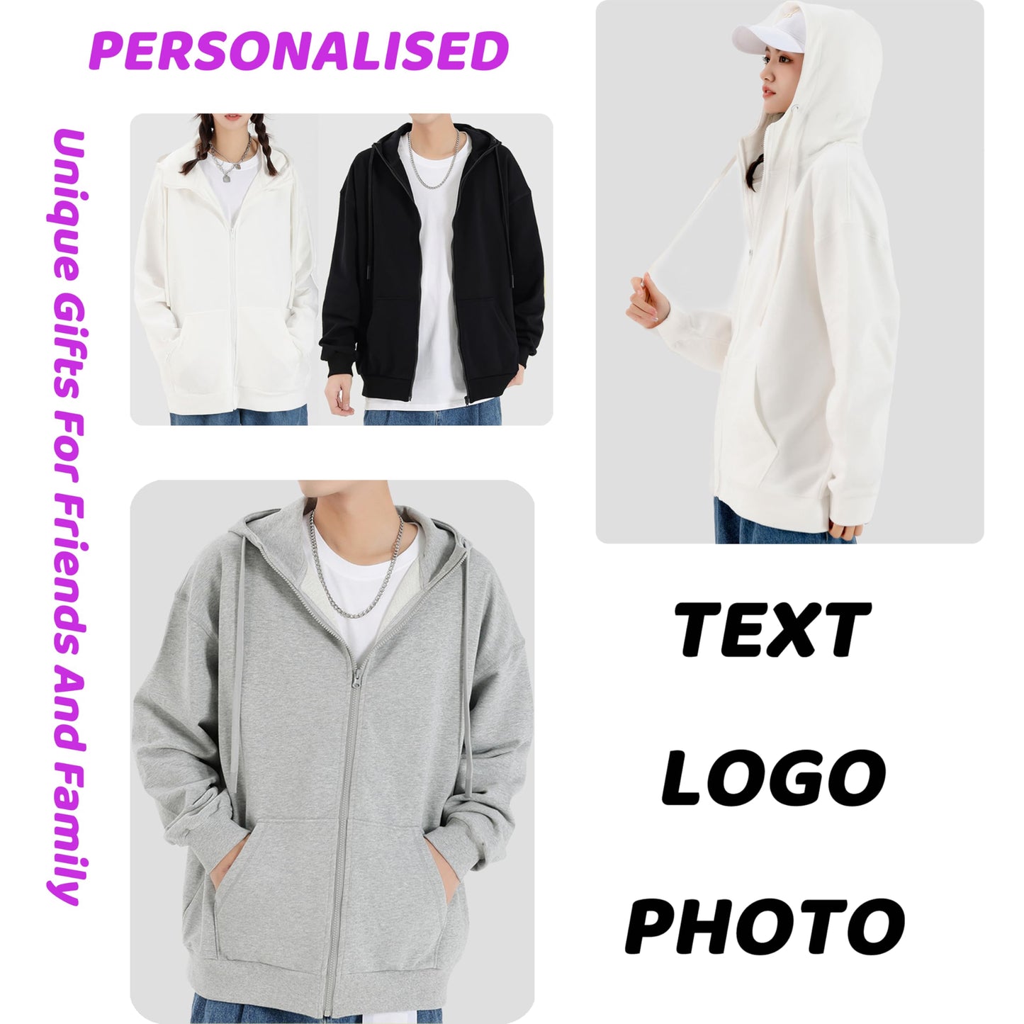 - Yacheng Custom Hoodies Unisex, Personalize Zip Athletic Pullover, Add Your Image, Text, Logo On Front And Back Multicolor