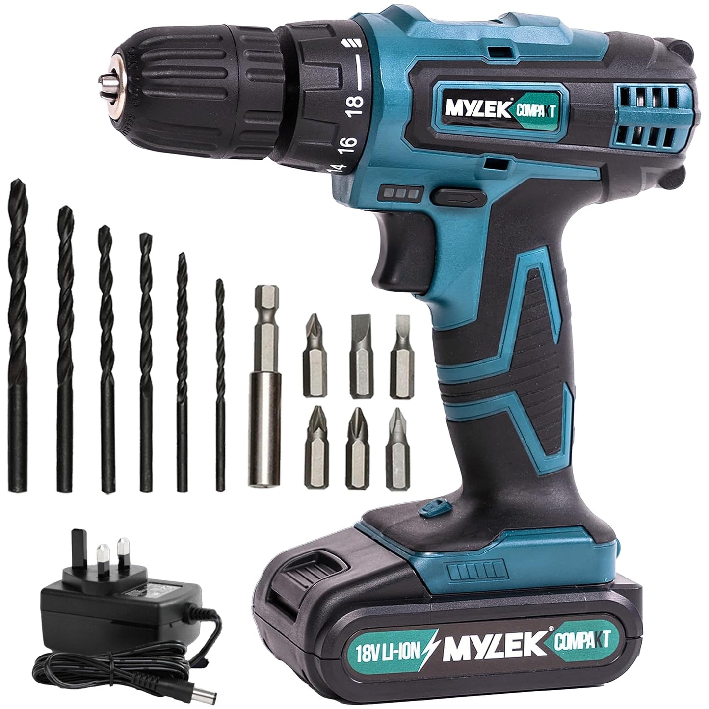 - MYLEK 18V Cordless Drill | Lithium Ion Drills Driver Screwdriver Set -