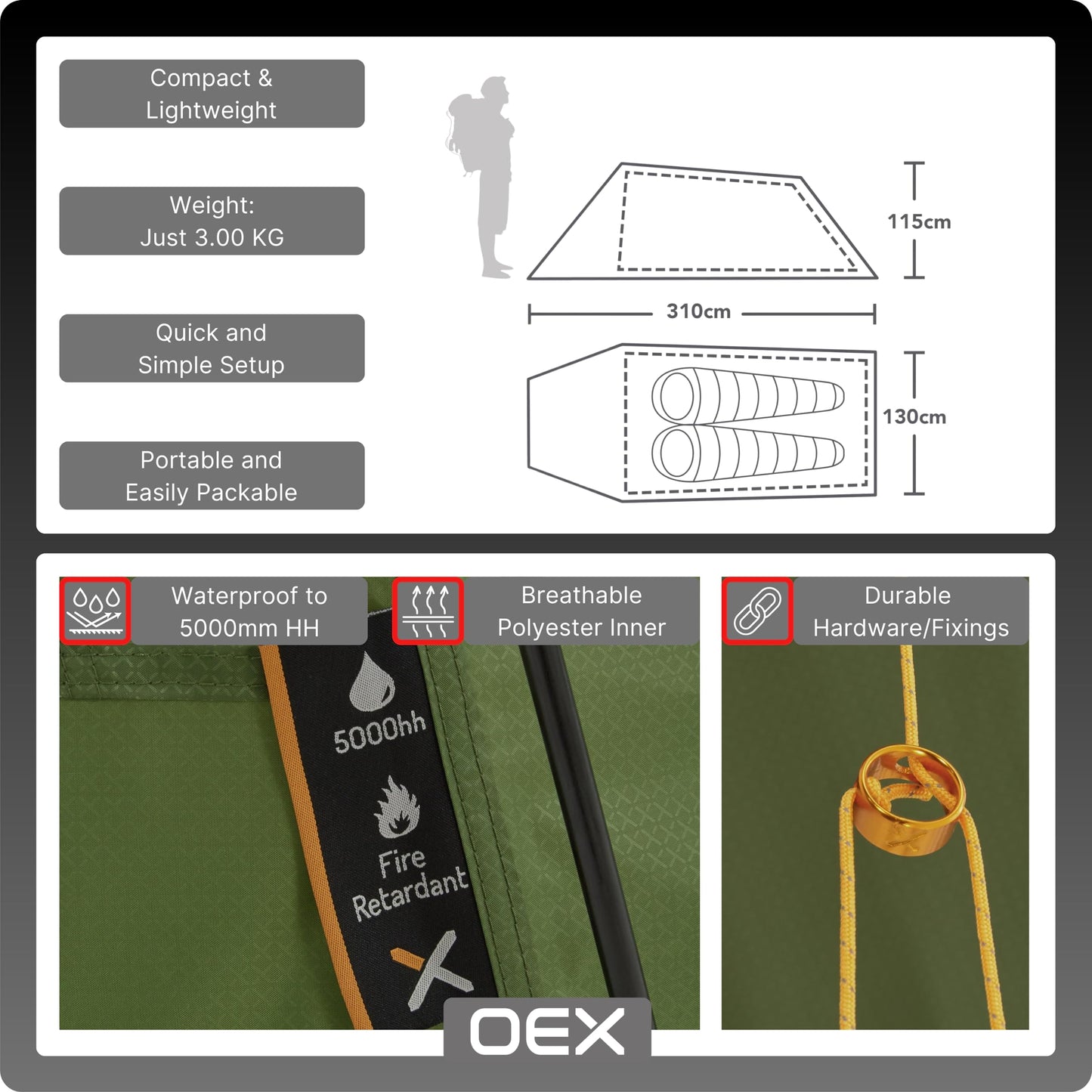 - OEX Hyena II Tent | 2 People | Harsh Weather Conditions | Compact | Lightweight -