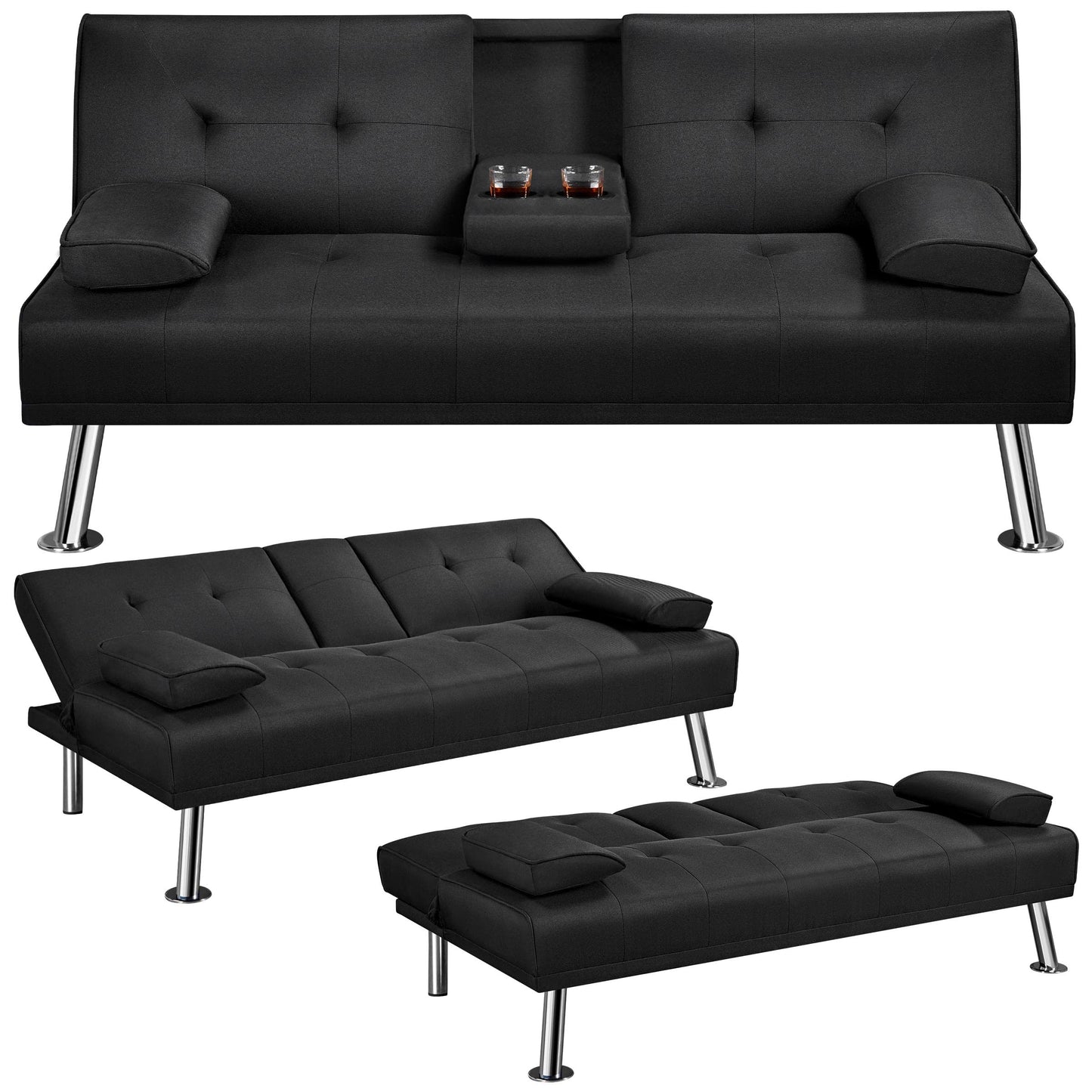 - Yaheetech Sofa Bed,Fabric Click Clack Sofa Bed with 2 Cup Holders, Convertible Bed Settee.