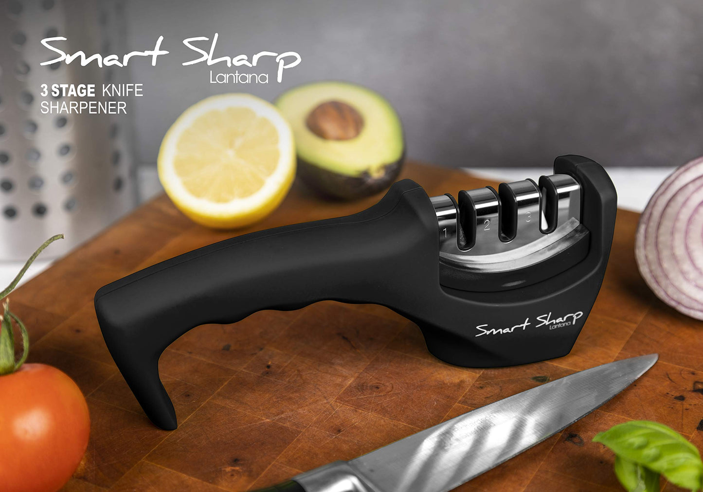 - Lantana Smart Sharp Knife Sharpener | Professional 3 Stage Manual Sharpener For Sharpening Kitchen Knives -