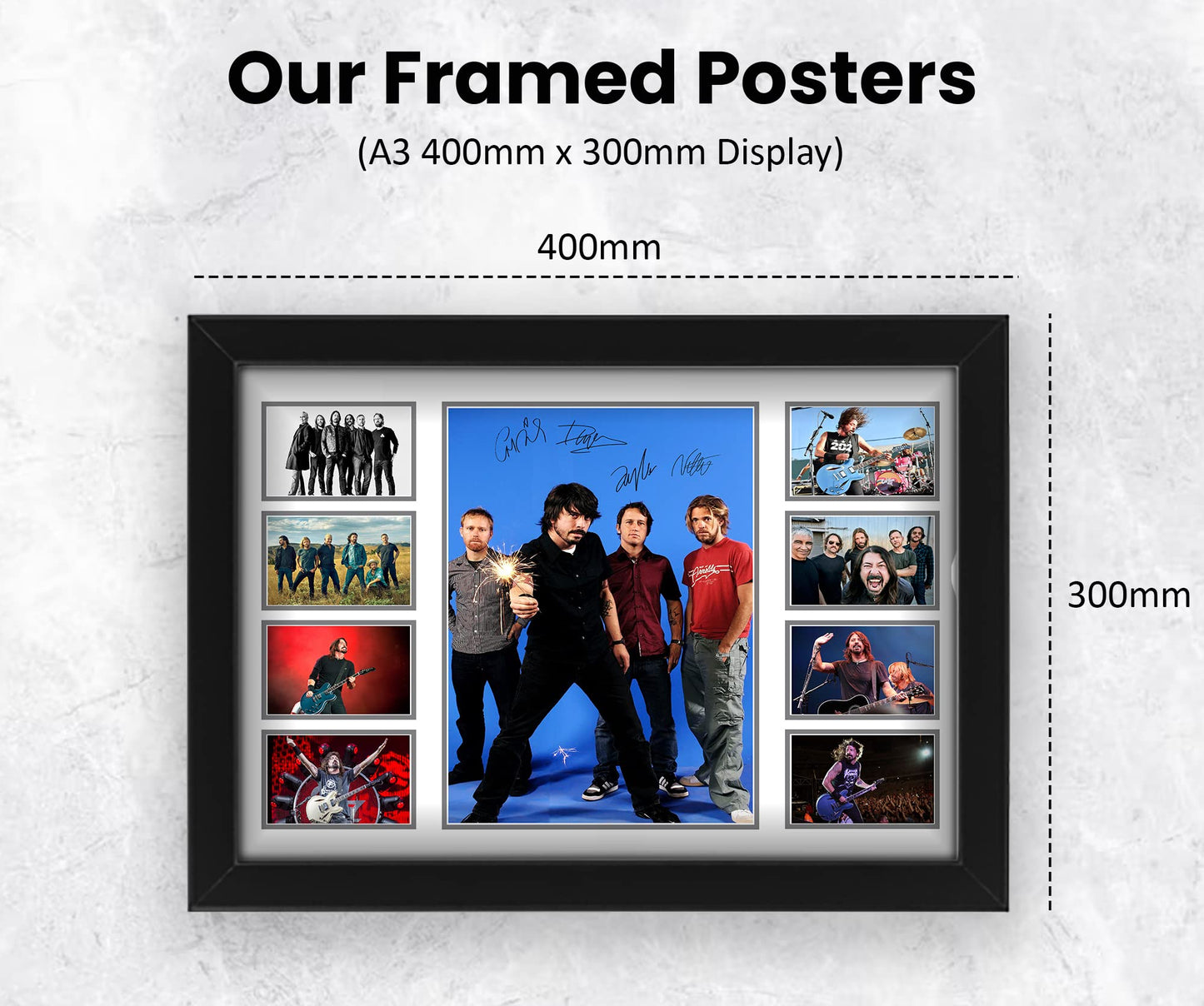 - Foo Fighters Autographed Collage Poster Print | Limited Edition Signed Memorabilia | Framed A3 -
