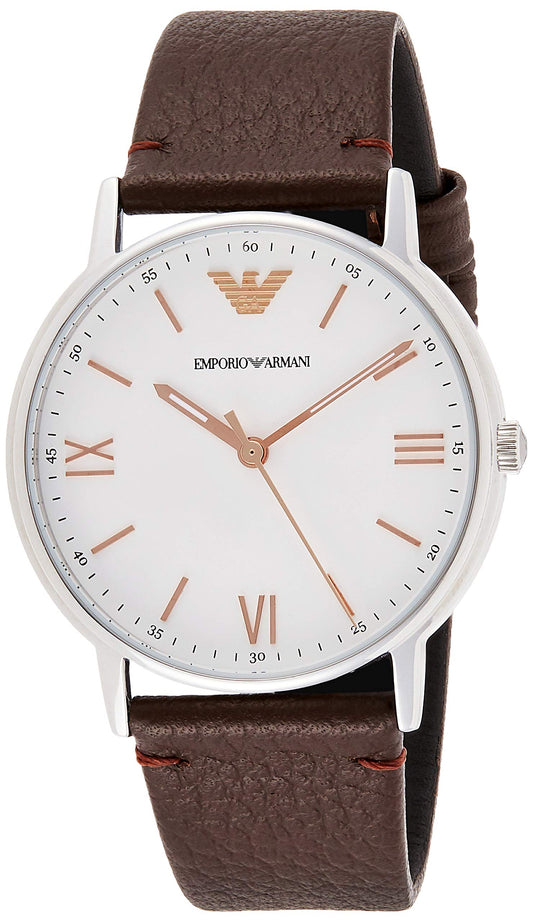 - Emporio Armani Watch for Men | Three Hand Movement | 41 mm Silver Stainless Steel Case with a Leather Strap | AR11173 -