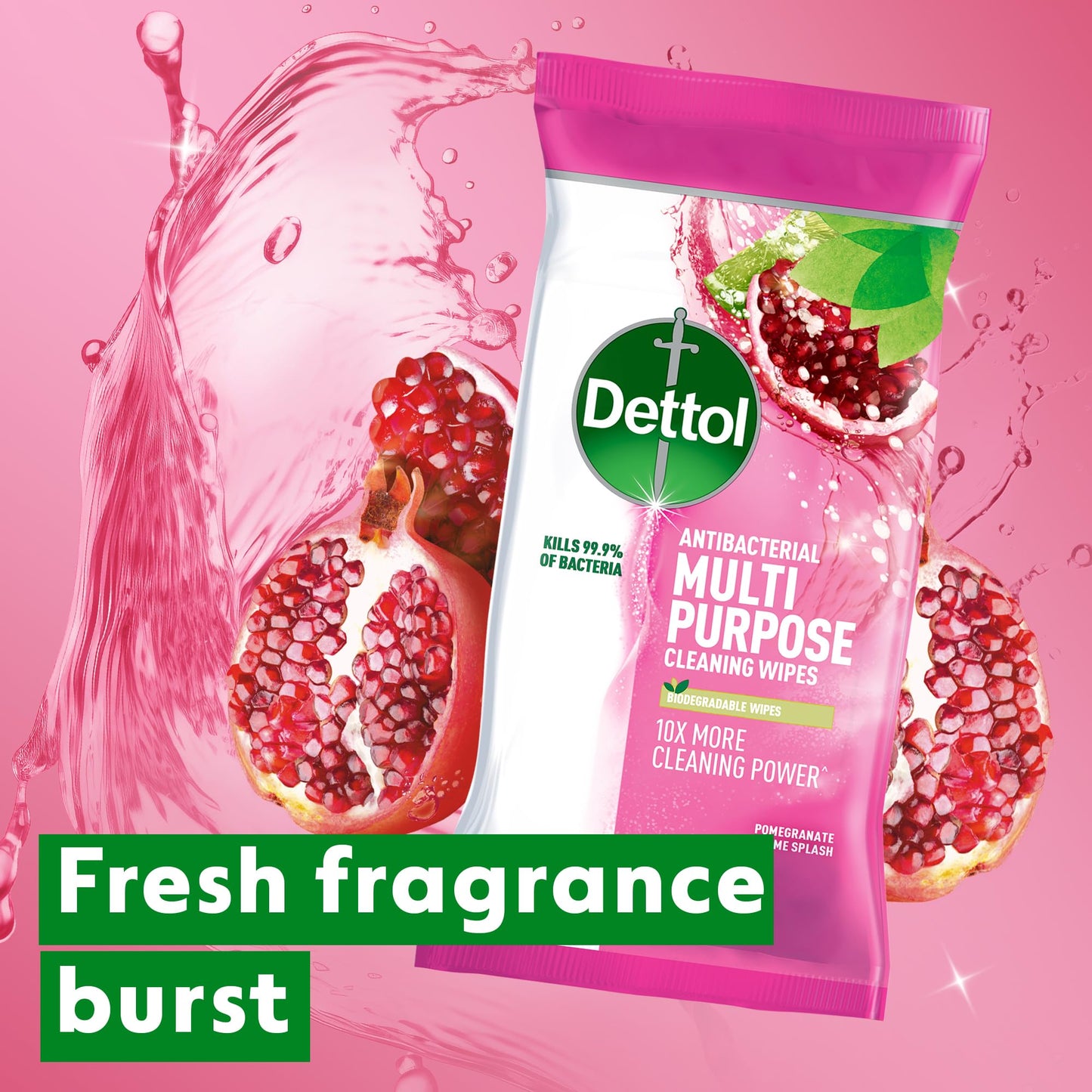 Dettol Antibacterial Surface Cleaning Wipes, Pomegranate, Total 400 Wipes (8 Packs X 50), Anti Bac Wipes, Multi Purpose Wipes, Kills 99.9 Percent of Germs, Disinfectant Wipes