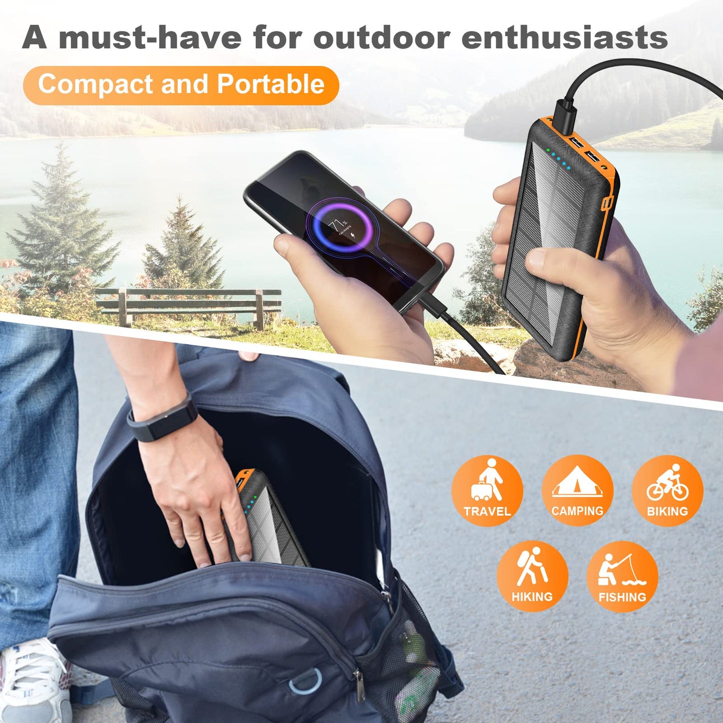 - Power Bank 26800mAh Portable Charger | Power Pack | Solar Power Bank | 3 Outputs 2 Input -