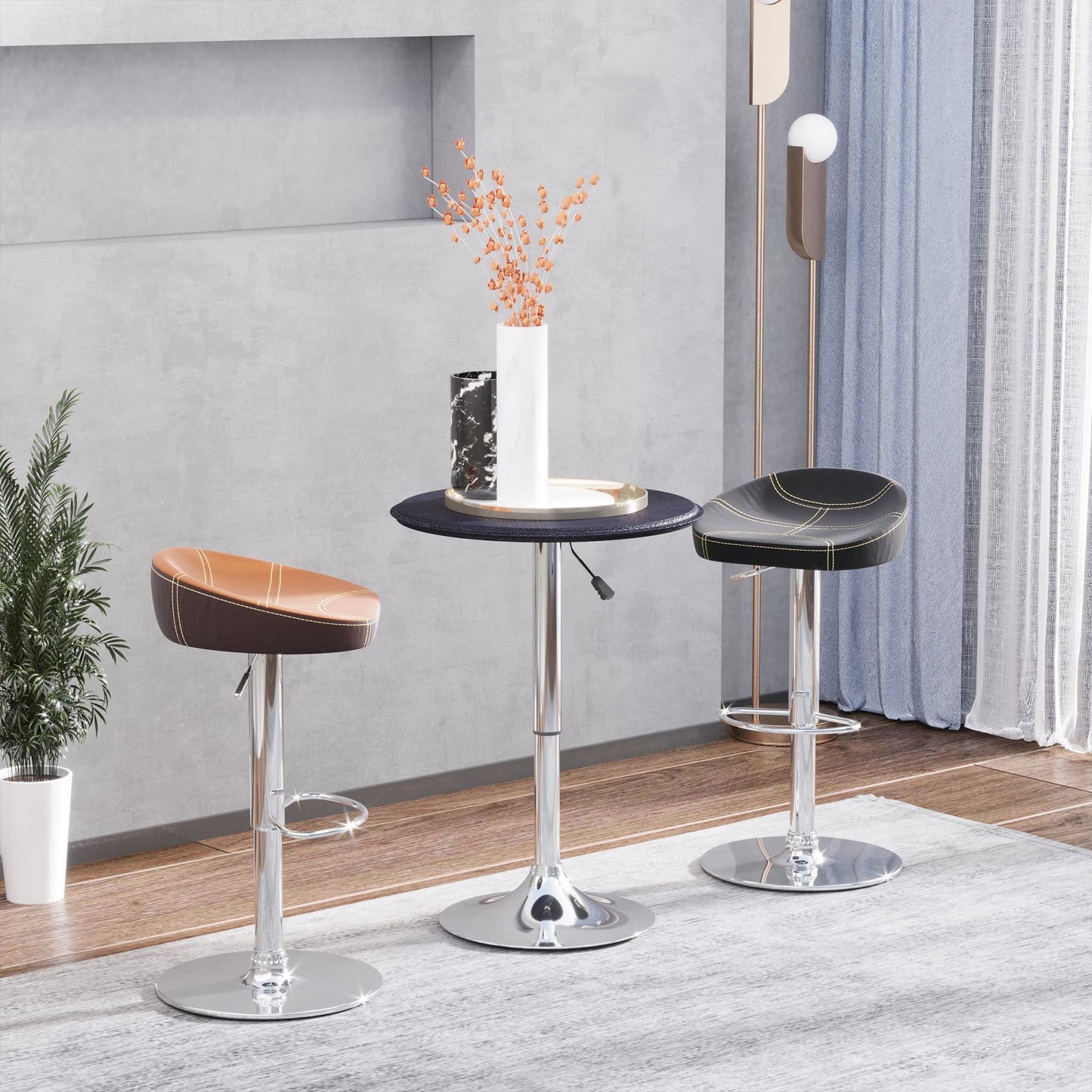 - HOMCOM Adjustable Round Bistro Bar Table | PVC Leather Top | Steel Base -