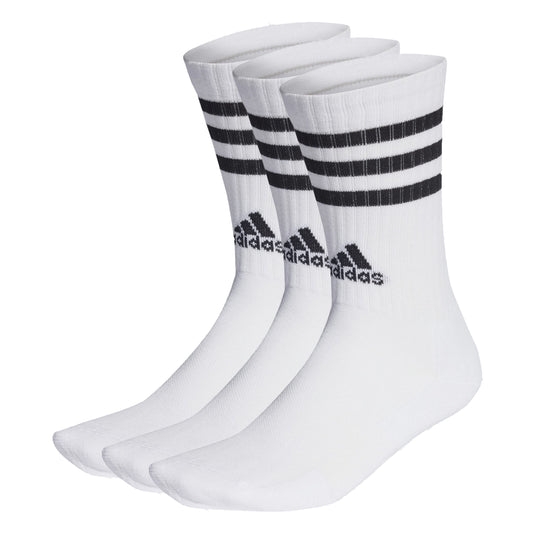 adidas Unisex 3 Stripes Crew Socks, White/Black, L