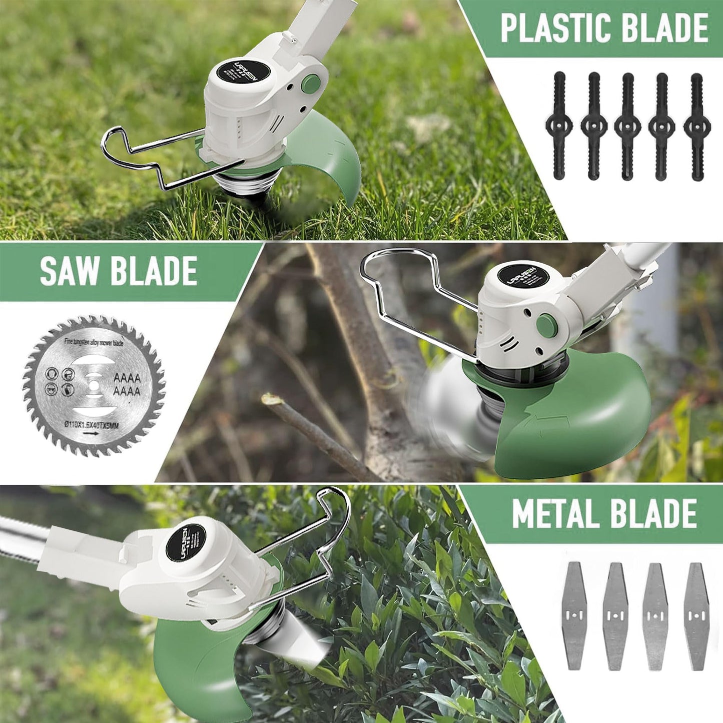 - Metal Blade Cordless Strimmer | 21v Grass Trimmer | 16 Blades 15cm Cutting Diameter -