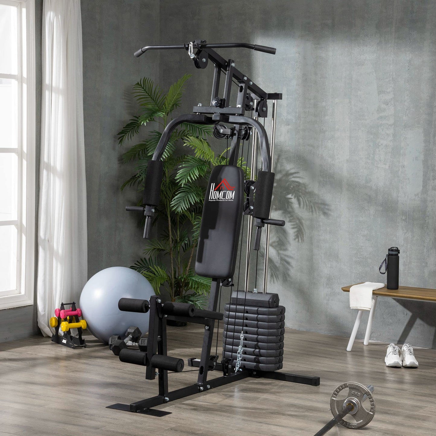 - HOMCOM Multi Gym with Weights | Multifunction Home Gym Machine | 45kg Weight Stack -