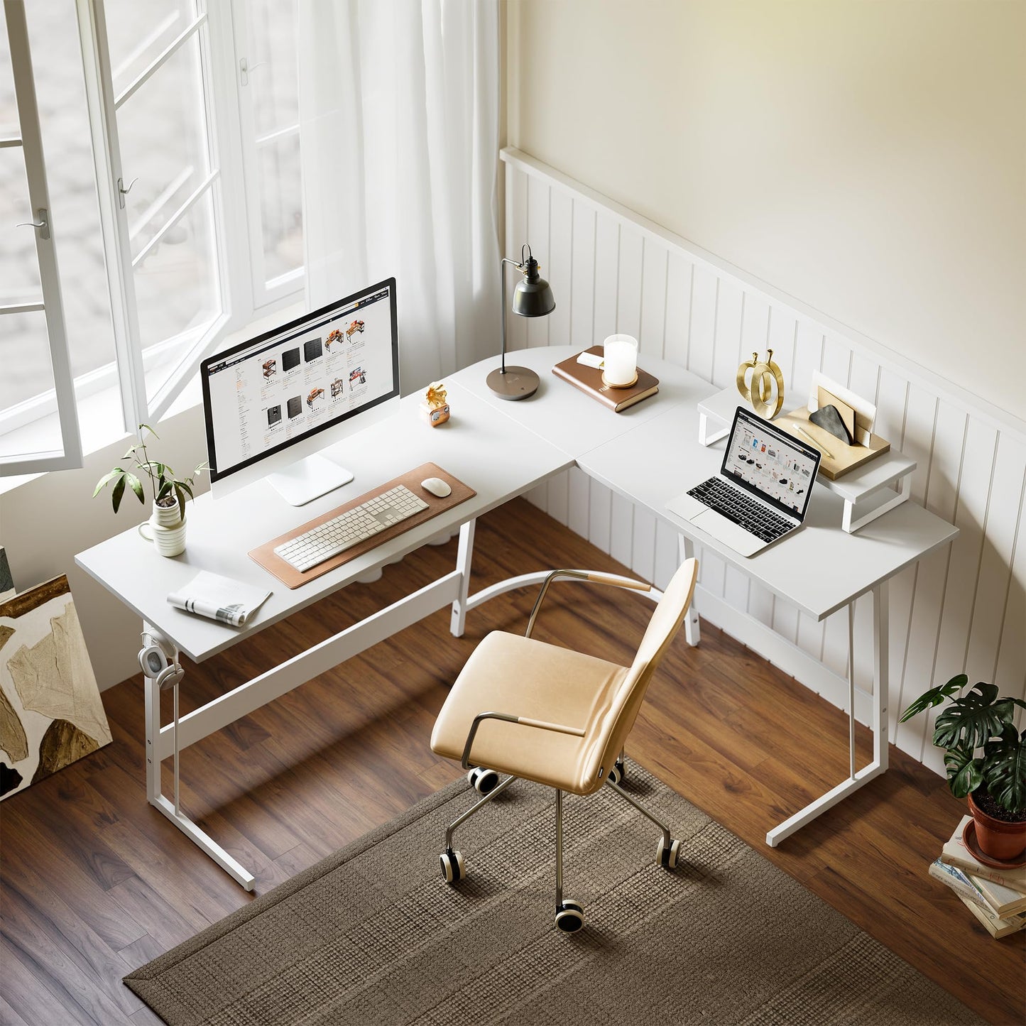 CubiCubi L Shaped Gaming Desk Computer Office Desk, 120 cm Corner Desk with Large Monitor Stand for Home Office Study Writing Workstation, White