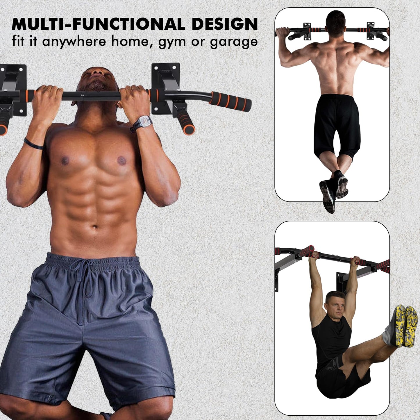 - FK Sports Pull Up Bar | Wall Mounted Pull-Up Bars | 3 Foam Padded Hand Grips -