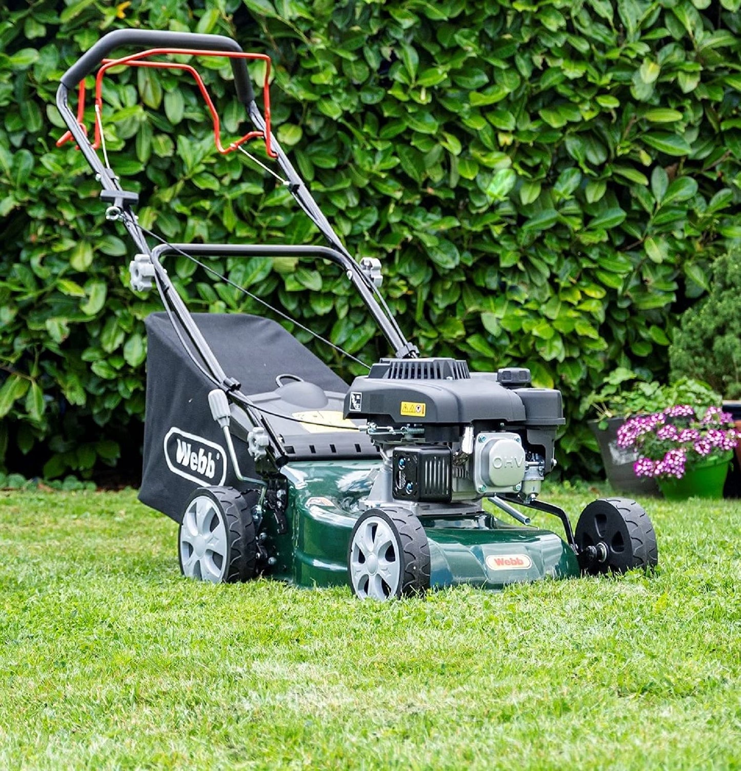 - Webb WER410SP 16”/41cm Self Propelled Rotary Petrol Lawnmower, 132cc 4-Stroke Engine