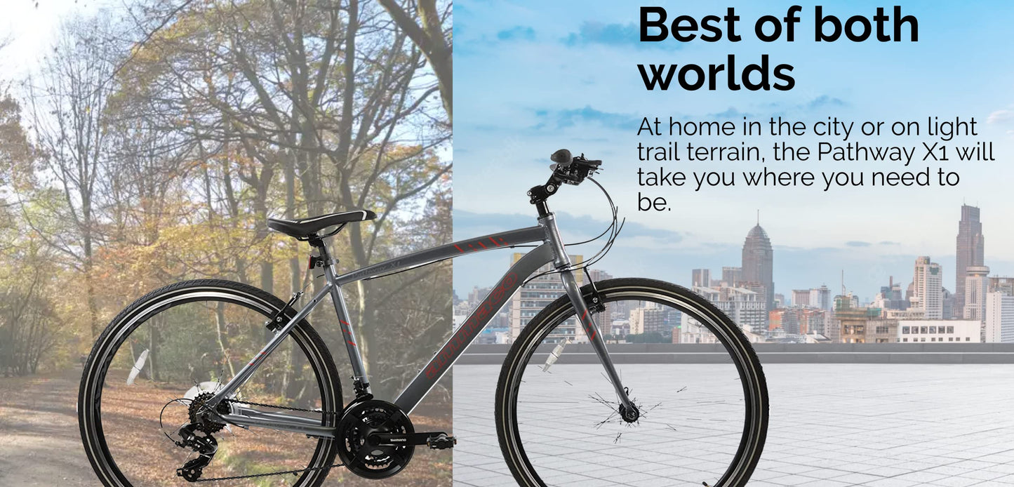 Ammaco Pathway X1 700c Hybrid Trekking Sports Commuter Urban Mens Bike 17" Frame Lightweight Grey 21 Speed
