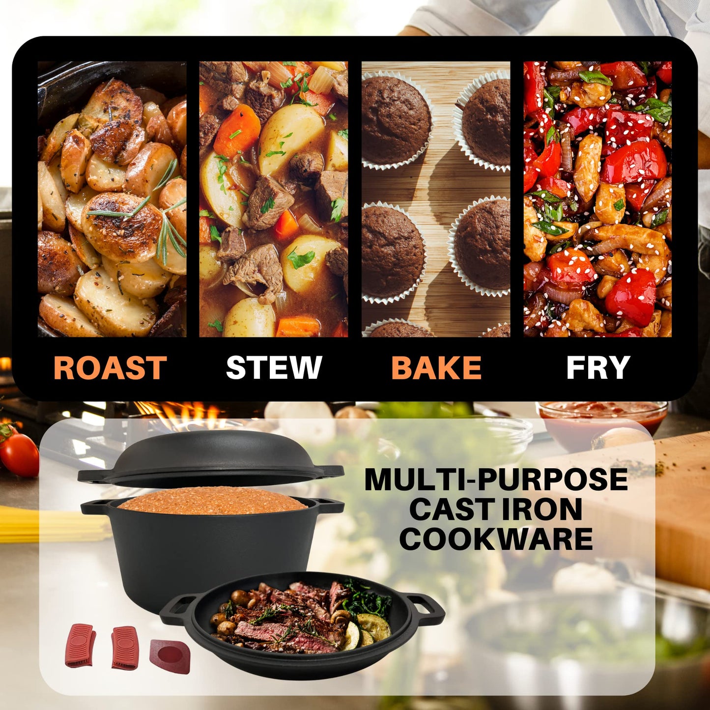 - Pinnacle Cookware – 4.7 Litre / 5 Quart Pre Seasoned Cast Iron Dutch Oven -