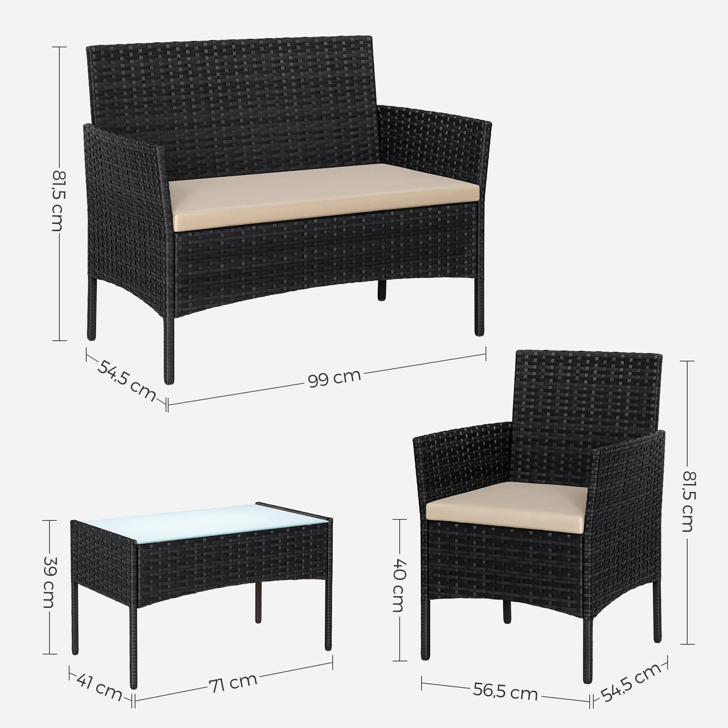 - SONGMICS Garden Furniture Set | Polyrattan Outdoor Patio Furniture | Taupe GGF002B01 -