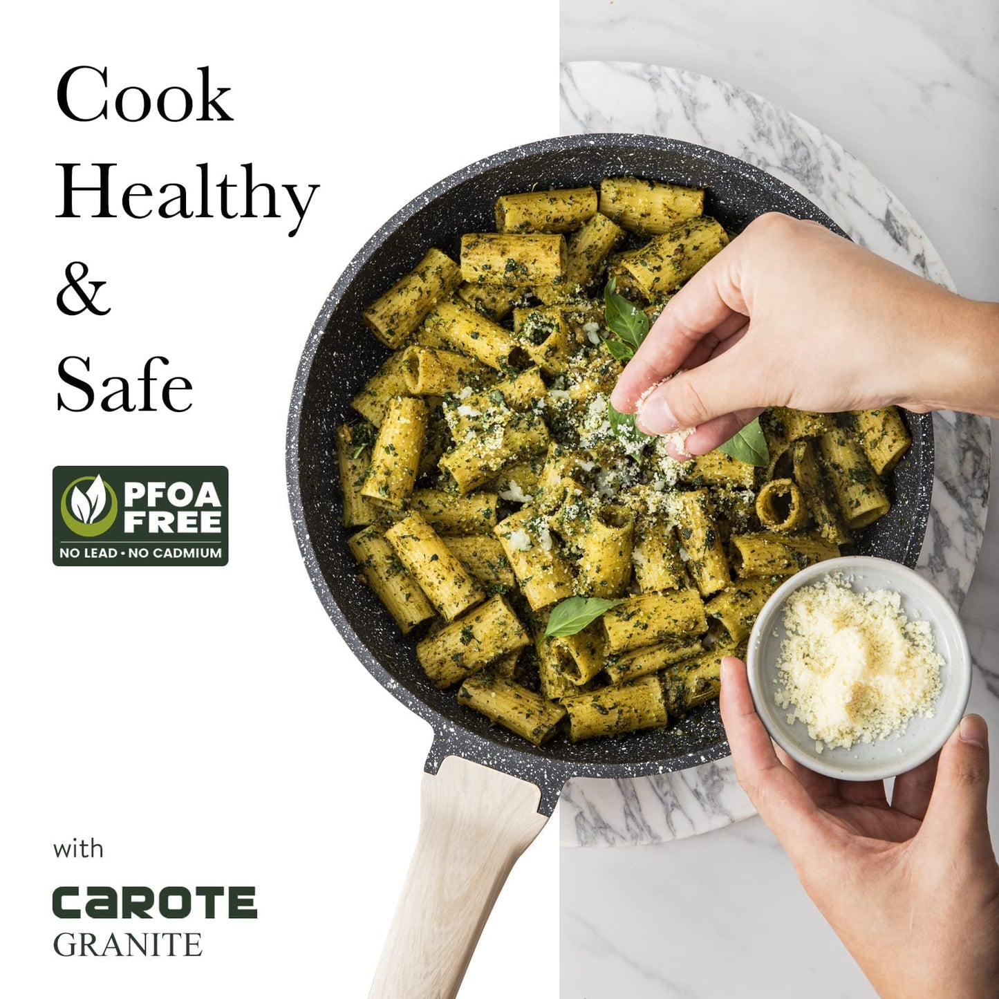 CAROTE Saute Pan with Lid, Non Stick Induction Deep Frying Pan with Lid, Stir-Fry Pan for All Hobs, 32cm/6 Litre