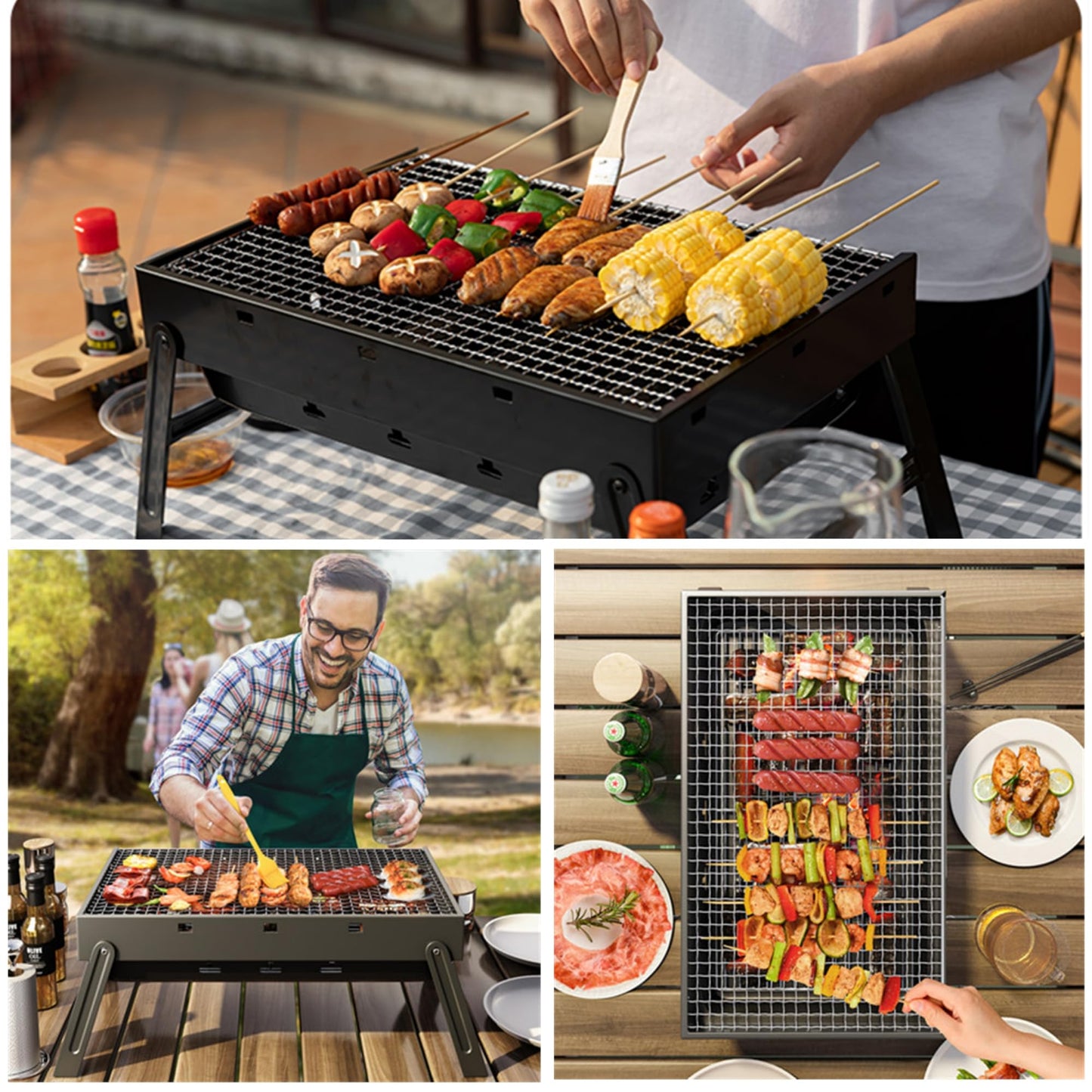 BBQ Barbecue Grill, Portable BBQ Folding Charcoal Barbecue Grill Disposable BBQ Barbecue Smoker Grill Small Stainless Steel Barbecue Grill for Outdoor Camping Garden Picnic Trip Beach