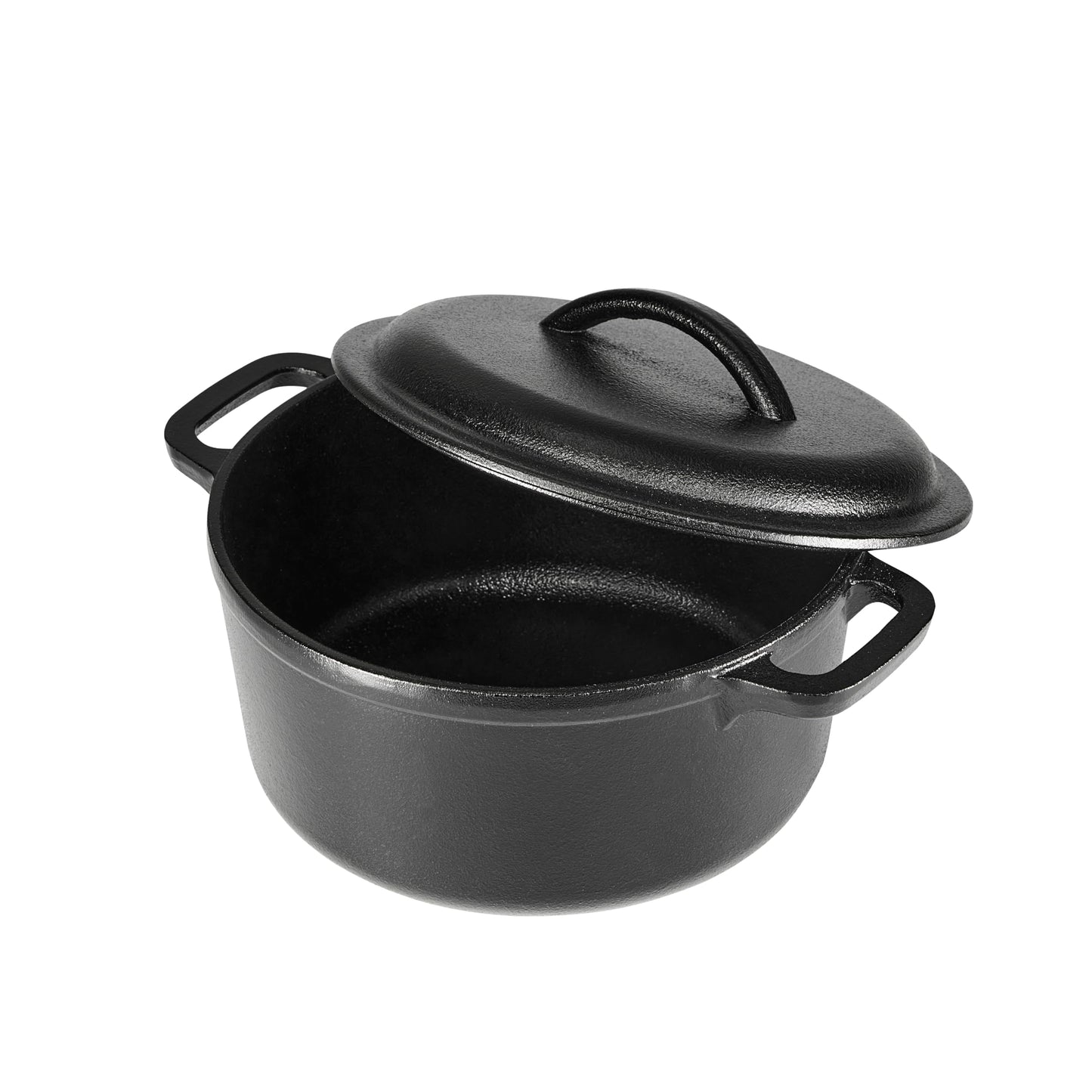Amazon Basics Round Pre-Seasoned Cast Iron Mini Dutch Oven Pot with Lid and Dual Handles, 1.89 L, Black