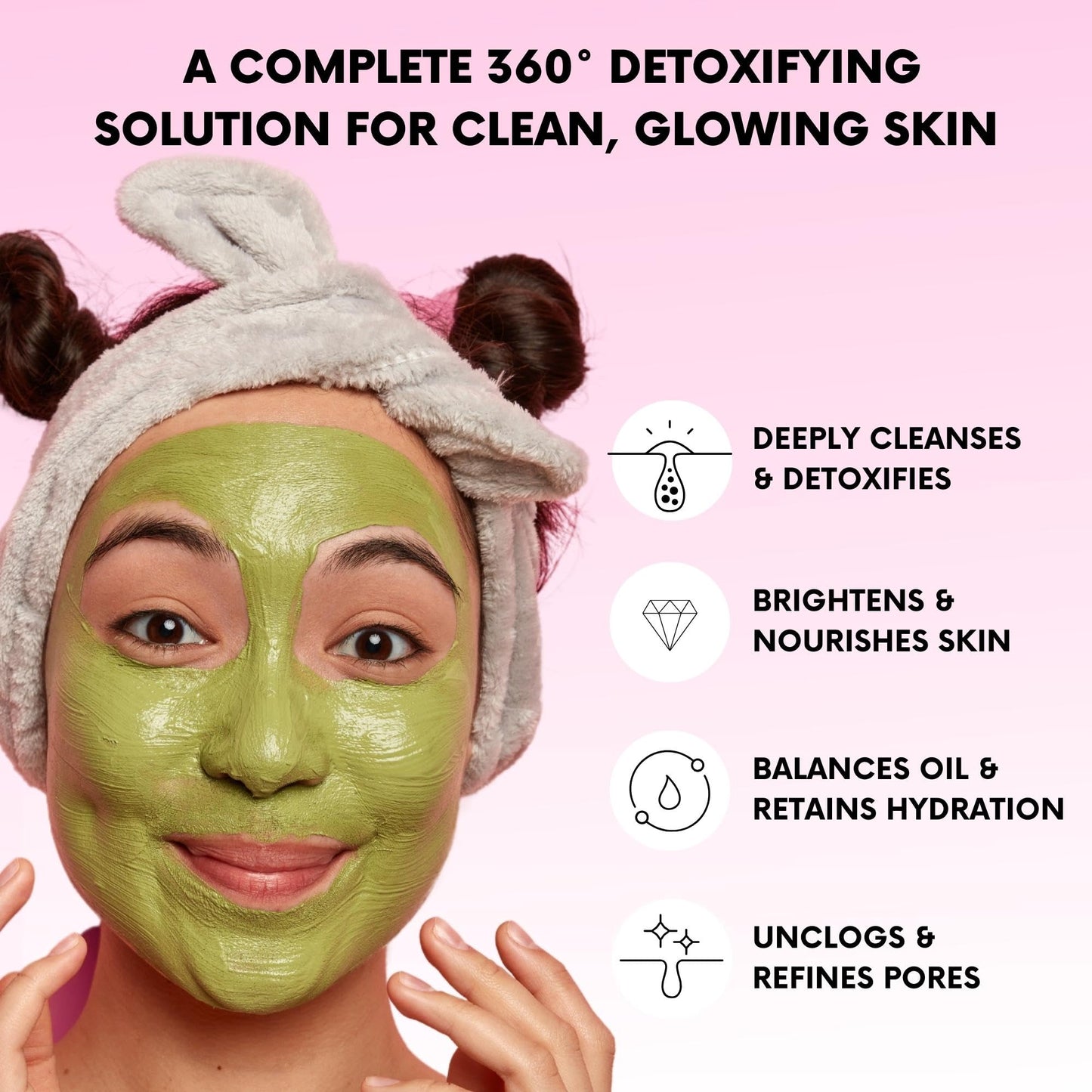 Clay Mask | Clay Face Mask | Premium Pack of 4(400g) With Bonus Headband & Brush | Turmeric Vitamin C Clay Mask For Face, Green Tea, Rose, Dead Sea Mud Mask | Deep Pore Cleansing & Brightening