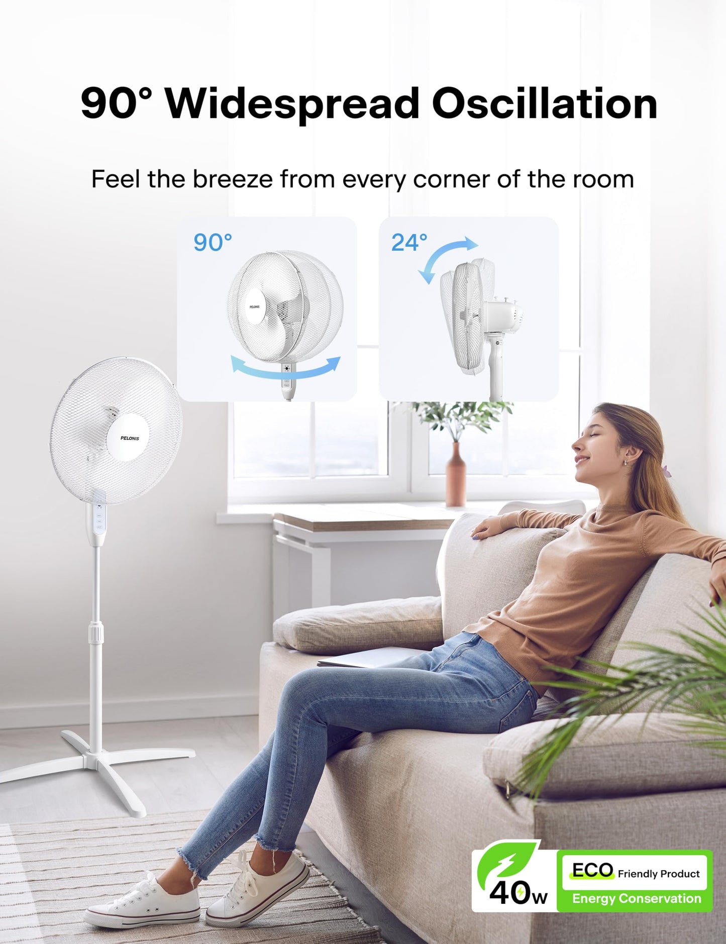 - Pelonis 16-Inch Pedestal Fan with Remote Control and LED Display | 4 Operational Modes -