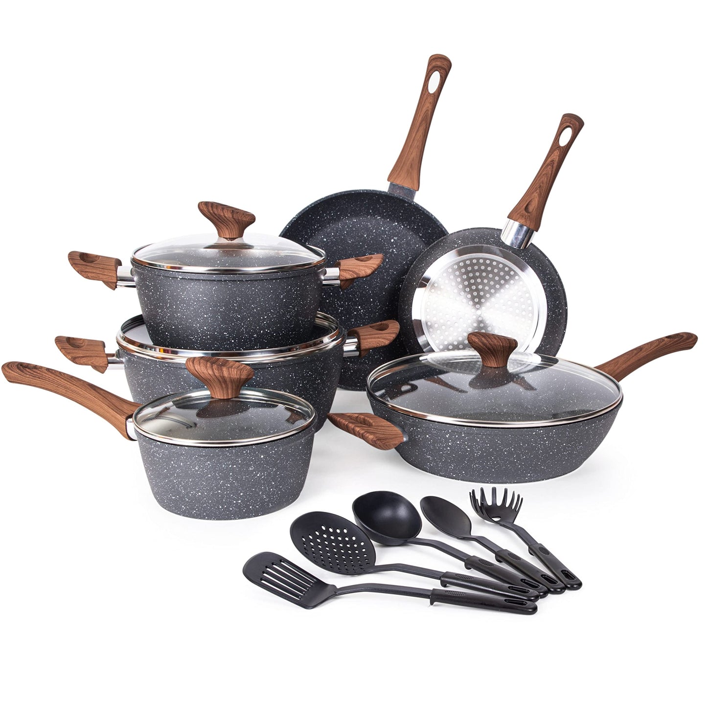 - Non Stick Pots and Pans Set | Induction Hob Pots Set | 15pcs Kitchen Cookware with Lids -