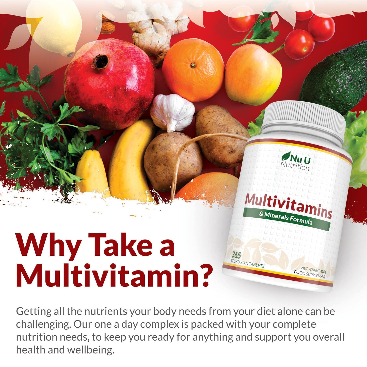 - Multivitamin Tablets | 365 Tablets | 1 Year Supply -