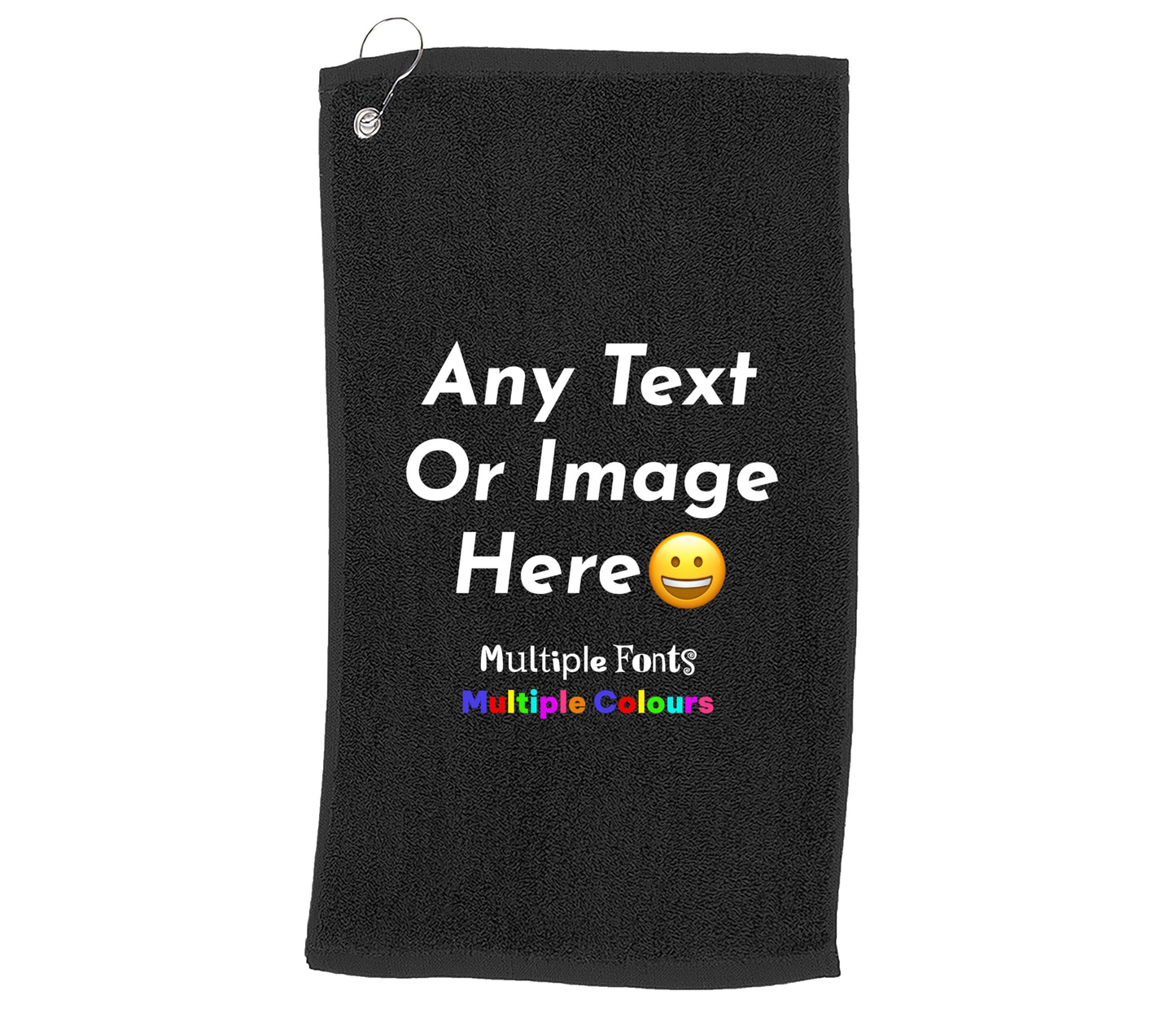 - Varsany Black Fully Personalised Golf Towel With Clip – Add photo Or Any Text –