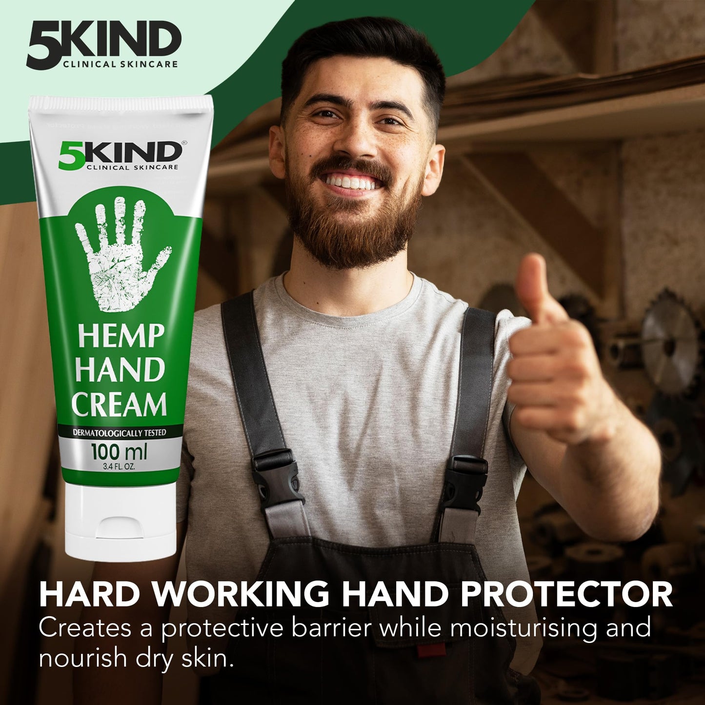 5kind Hemp Cream for Hands 100ml - Intensive Hemp Hand Cream - High Strength Working Hands Cream - Professional Women & Mens Hand Cream for Dry Hands - Natural Hand Cream