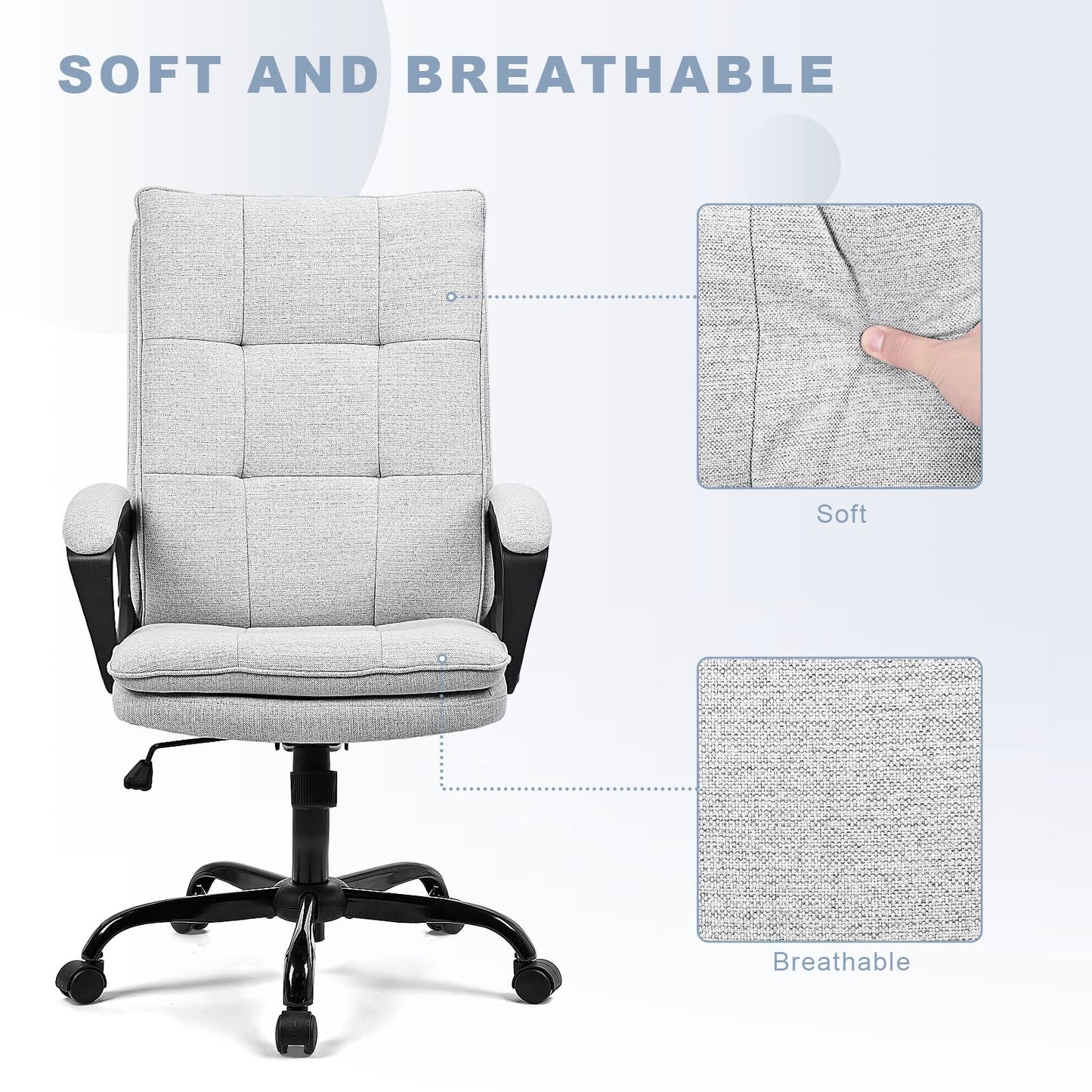 BASETBL Office Chair for Home, Recline Extra Padded Comfy Desk Chair, Ergonomic Executive Computer Chair Skin-friendly Breathable Fabric Stylish Swivel Chair Gaming Work Chair Widen and Enlarge (Gray)