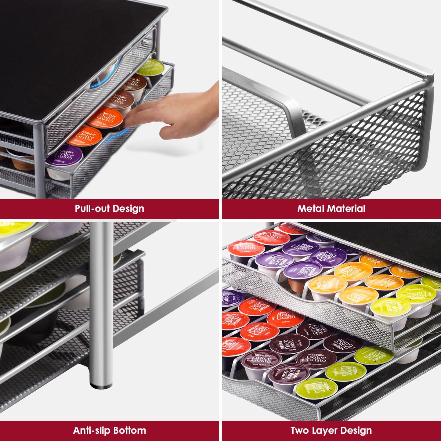 - Myiosus Dolce Gusto Pod Holder - 2 Tier Coffee Capsule Storage Drawer for 72 Pods -