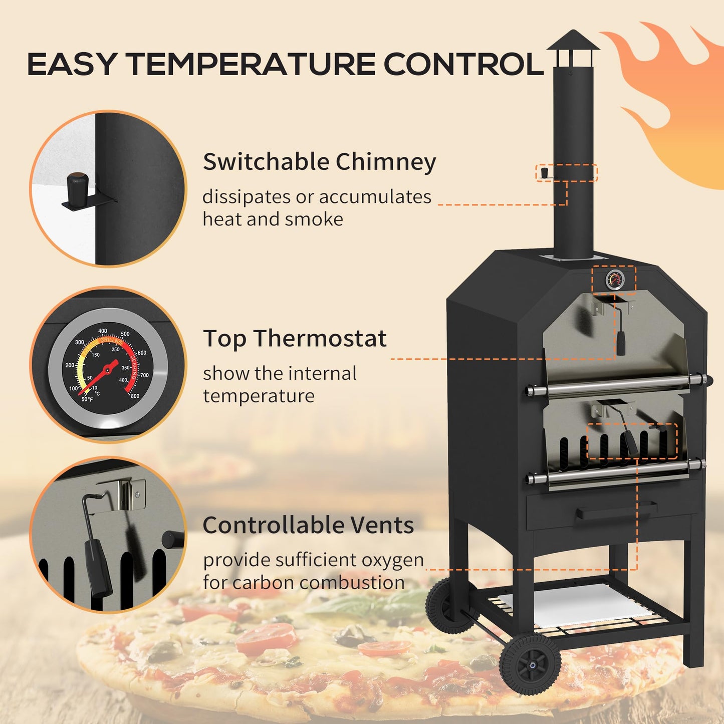- Outsunny 2-in-1 Outdoor Pizza Oven | 3-Tier Freestanding BBQ Grill | Rain Cover -