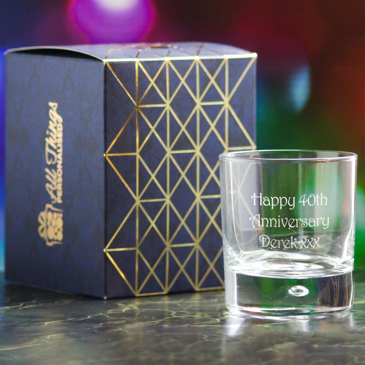 - Personalised Engraved Bubble Whiskey Tumbler Glass -