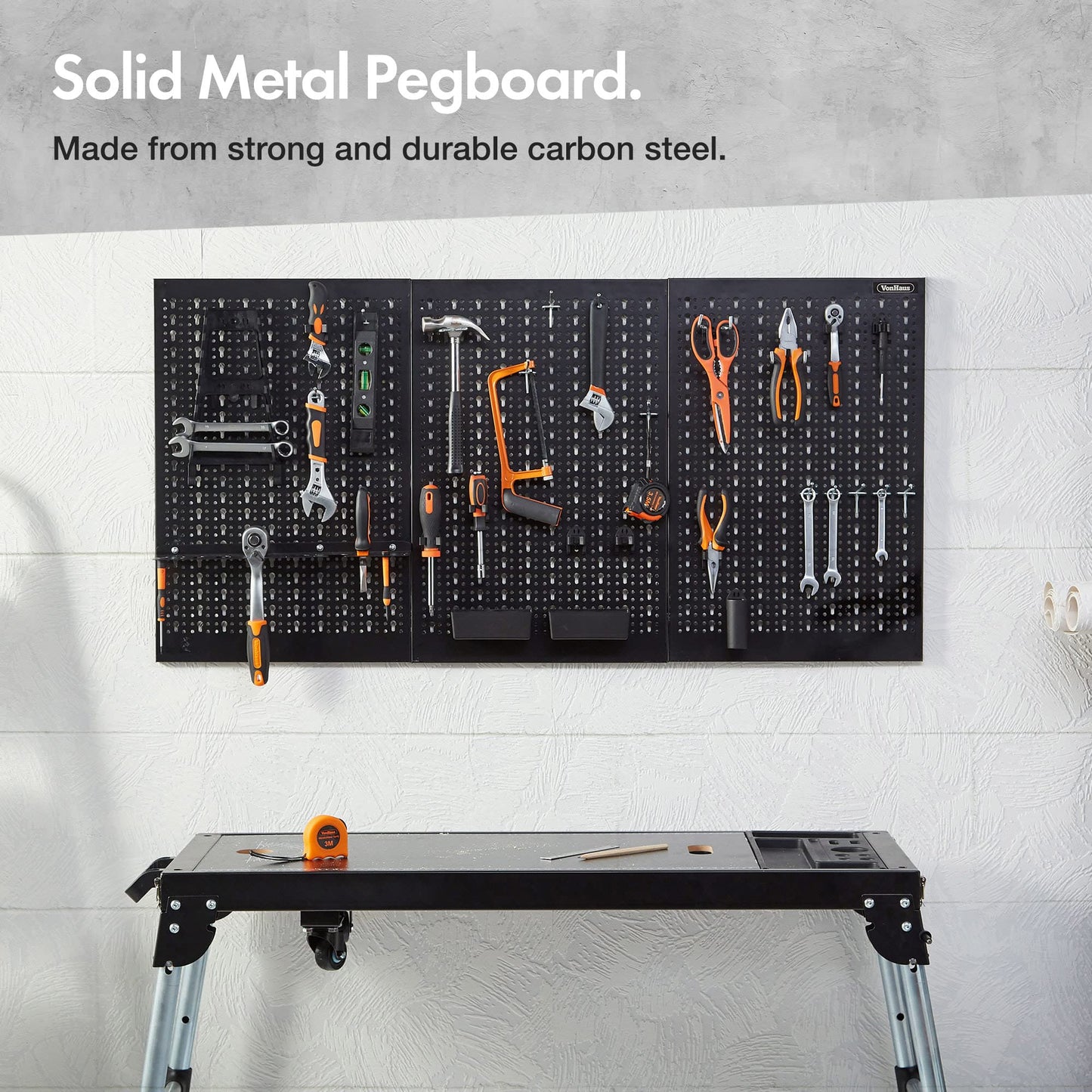 = VonHaus Tool Pegboard - 45pc - Shed and Garage Wall Storage Tool Board