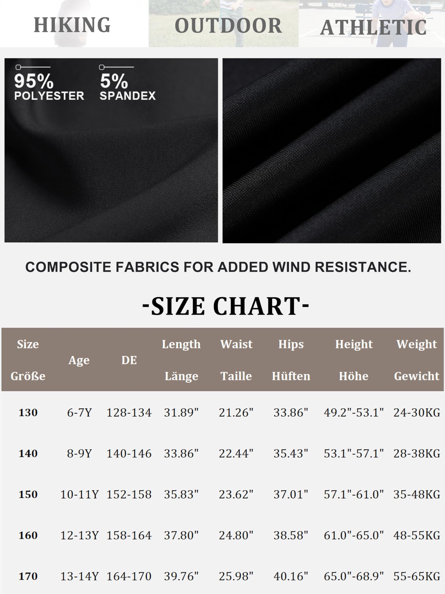 CAMLAKEE Kids Softhell Hiking Trousers Boys Waterproof Outdoor Cargo Pants Walking Jogging Bottoms with Elastic Waist Black UK:13-14 Years (manufacturers's size: 170)