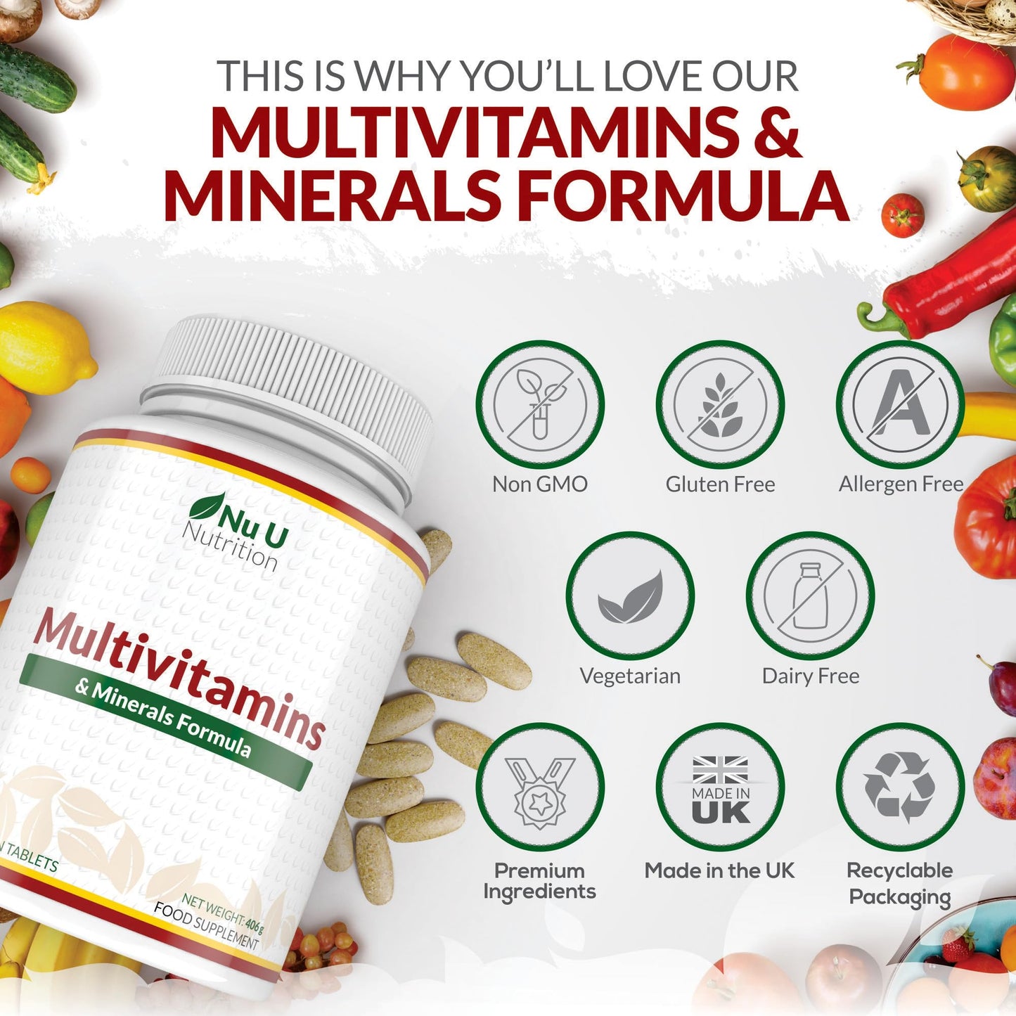 - Multivitamin Tablets | 365 Tablets | 1 Year Supply -