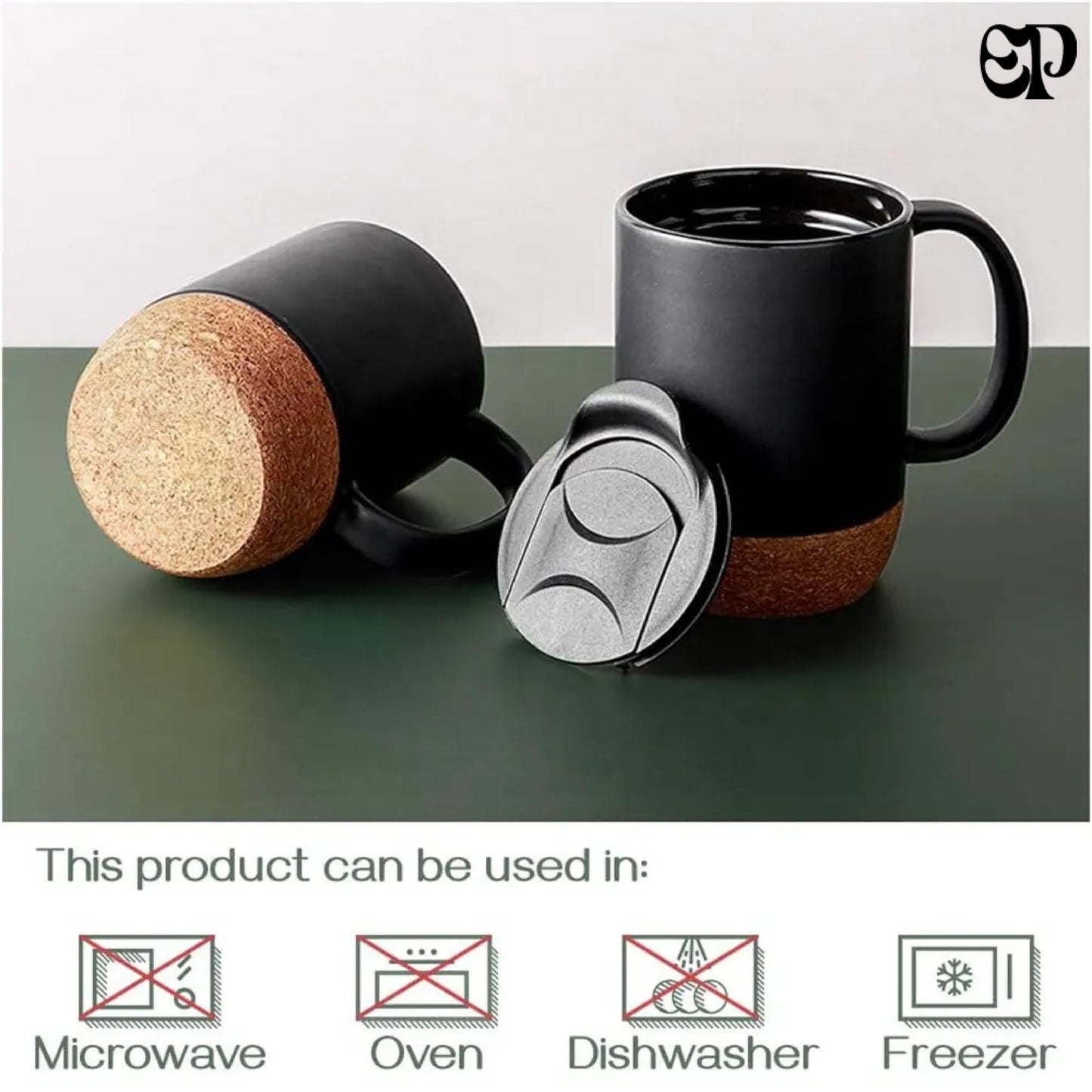Coffee Mug, Ceramic Tumbler, Cork Bottom Anti-Stain, for Garden - Balcony, Insulated Double Sole, Cappuccino Cup, Large Mugs for Hot Drinks, Outside Espresso Cups Special Days Gifts 15 Oz (Pack Of 2)