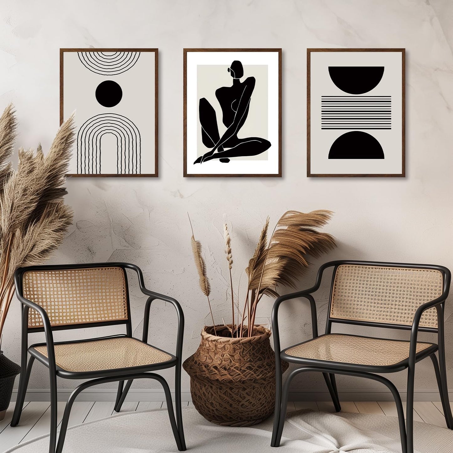 Dazzlewall Boho Abstract Wall Decor Poster Black and White Geometric Wall Poster for Bedroom Living Room Decor 12x16 in Unframed Set of 3