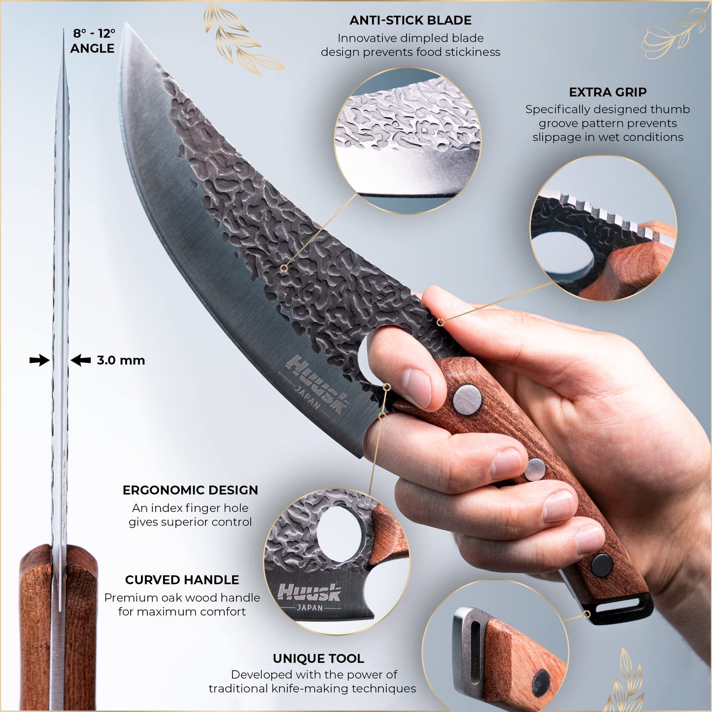 - Huusk | Japanese Kitchen Knife Set With Premium Leather Sheath | Designed For Balance And Control -