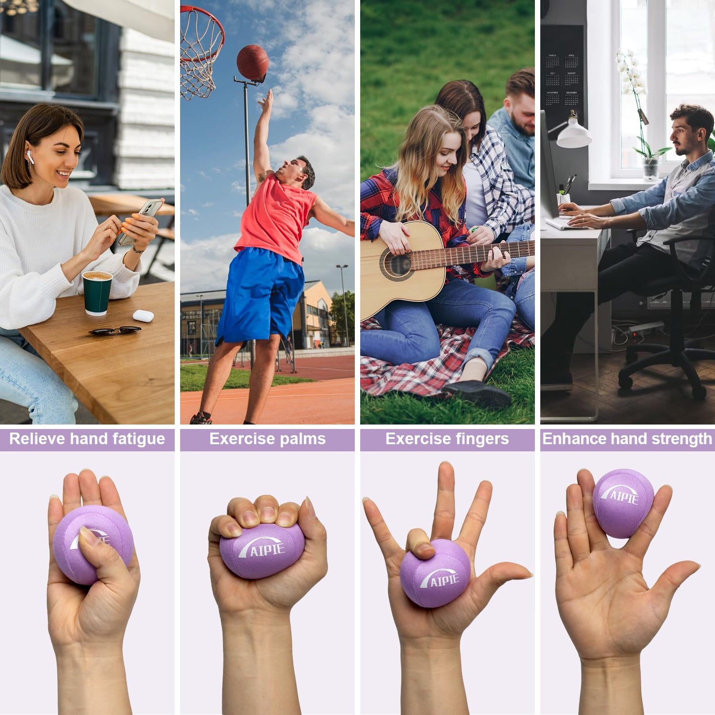 AIPIE 3 Stress Ball Hand Strength Trainer Physiotherapy 1 Soft 1 Medium 1 Hard Gel Massage Balls for Adult Anxiety Relief Comfort Grip Resistance Training Finger Palme Wrist Fidget Gift Set, Purple