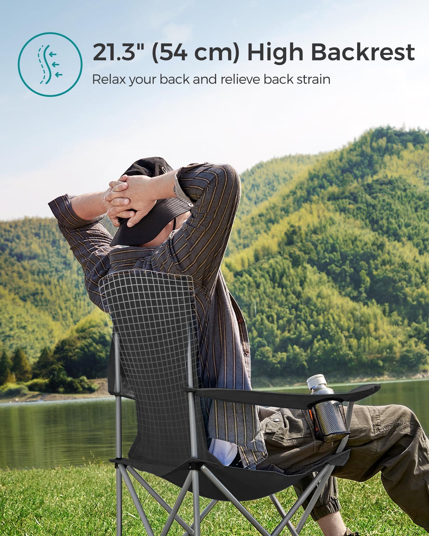 - SONGMICS Set of 2 Folding Camping Chairs | Cup Holder | Heavy Duty Structure | Max. Load Capacity 150 kg | Black -