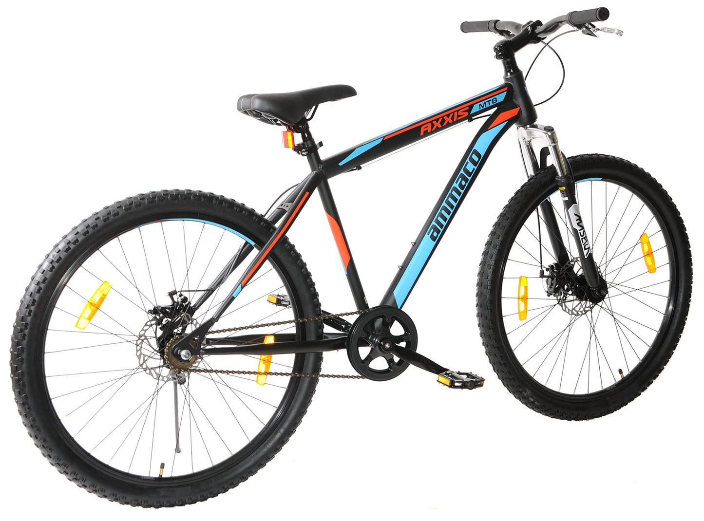 Ammaco Axxis Single Speed Bike Mens Mountain Bike 650b 27.5" Wheel MTB Disc Brakes Front Suspension 19" Frame Black/Blue/Red